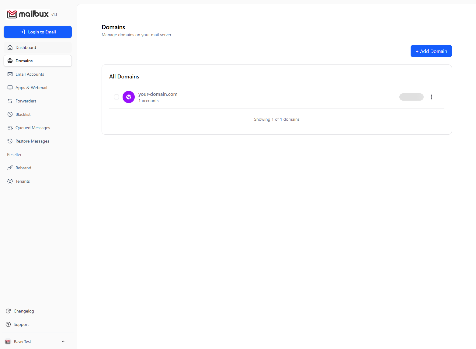 Interface for adding domains