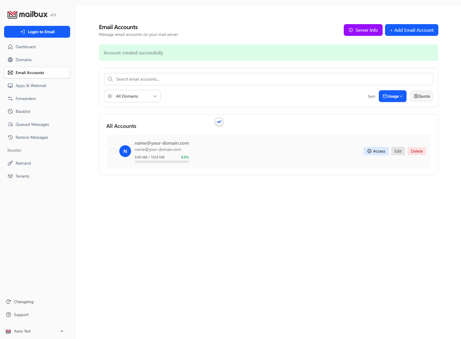 Modal for creating a new email account